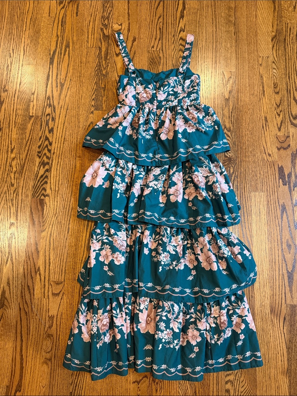 Mable Vivian Green Pink Flower Print Layered Maxi Dress M - Picture 4 of 9